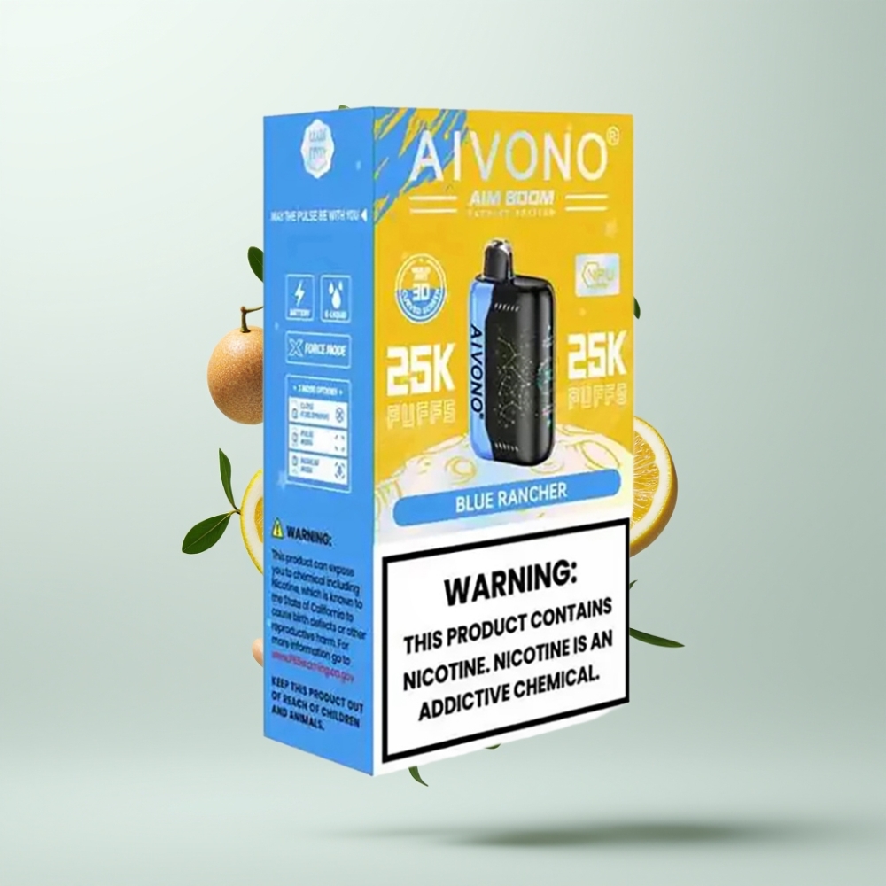 Aivono AIM BOOM 25000 Puffs 28ml 650mAh 12Ω Type-C 90g Saveur Blue Rancher