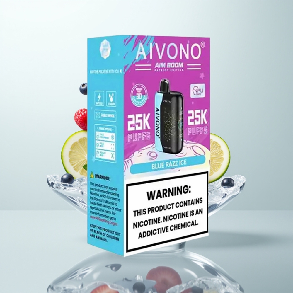 Aivono AIM BOOM 25000 Puffs 28ml 650mAh 12Ω Type-C Bleu Razz Glace