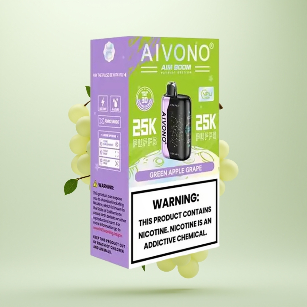 Aivono AIM BOOM 25000 Puffs 28ml 650mah 12ohm Type-C Pomme Verte Raisin