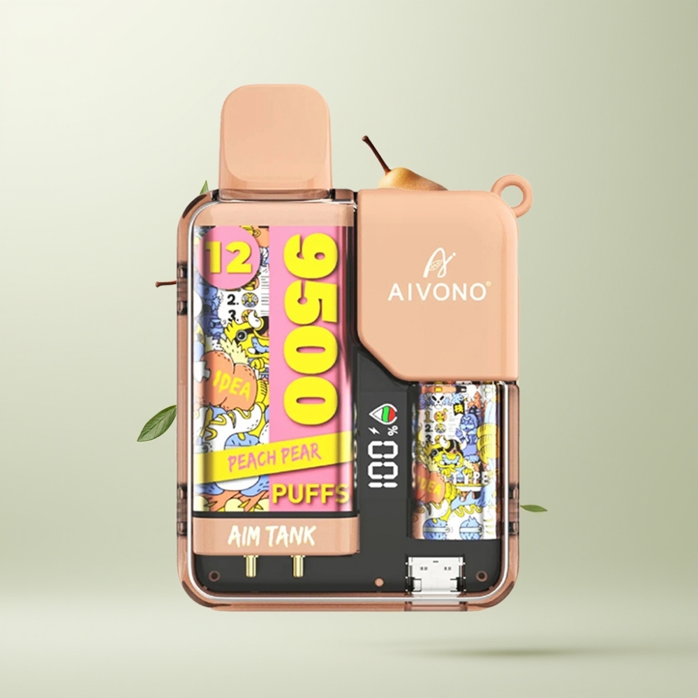 Aivono AIM-TANK 9500 Puffs 18ml 650mAh Ecran LCD 12ohm Pêche Poire