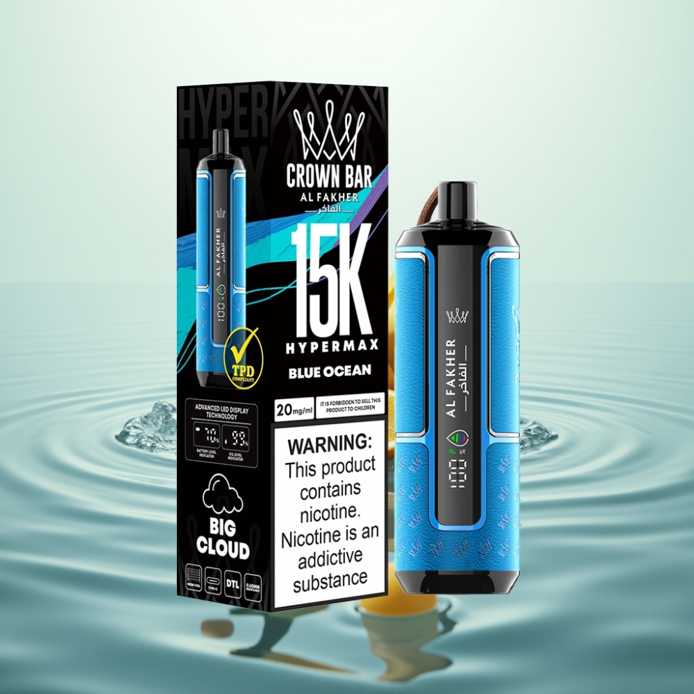 Al Fakher Crown Bar 15K Hypermax 22ml 600mAh Type-C DTL 6mg Compact Océan Bleu