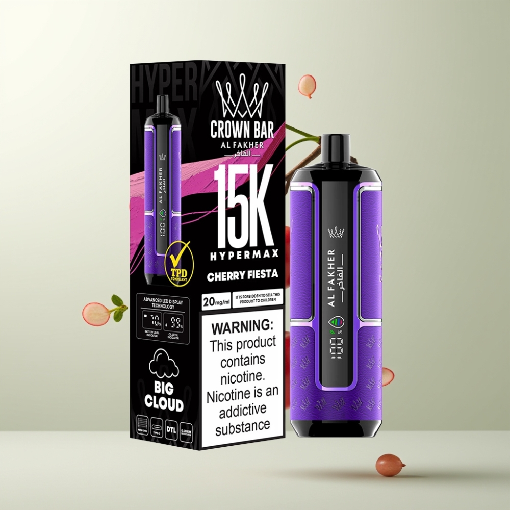 Al Fakher Crown Bar 15K Hypermax Disposable Vape Kit 22ml 600mAh Type-C Fête de la Cerise