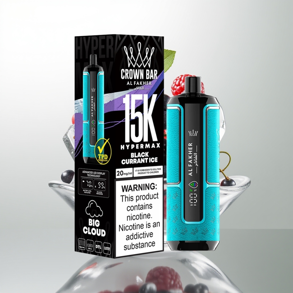 Al Fakher Crown Bar 15K Hypermax Disposable Vape Kit Cassis Glacé 22ml 600mAh Type-C DTL 6mg