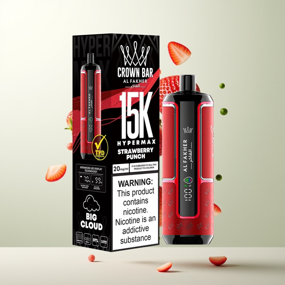 Al Fakher Crown Bar 15K Hypermax E-Liquide 22ml 600mAh Type-C Fraise Punch