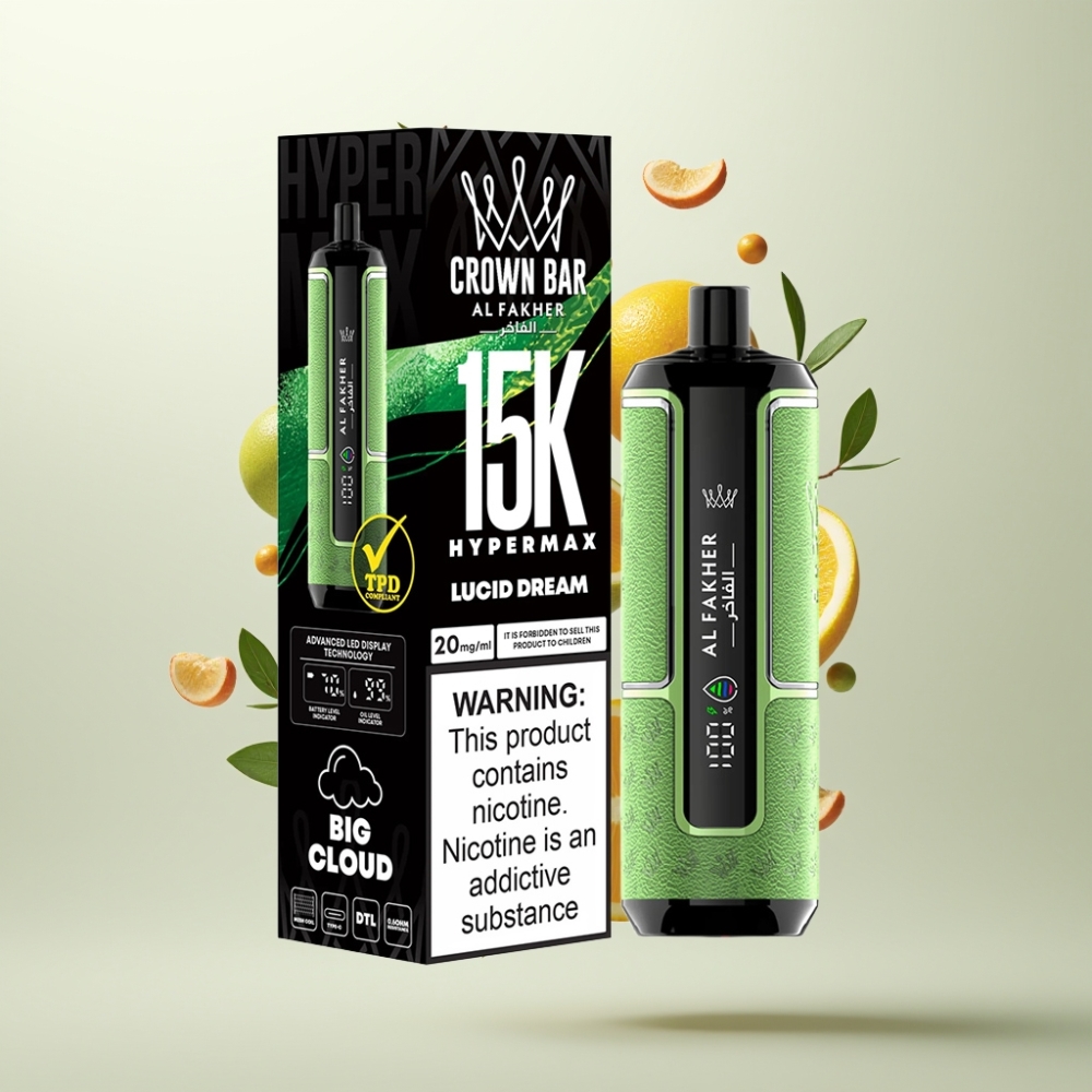 Al Fakher Crown Bar 15K Hypermax Puff E-Liquide 22ml 600mAh Type-C Rêve Lucide