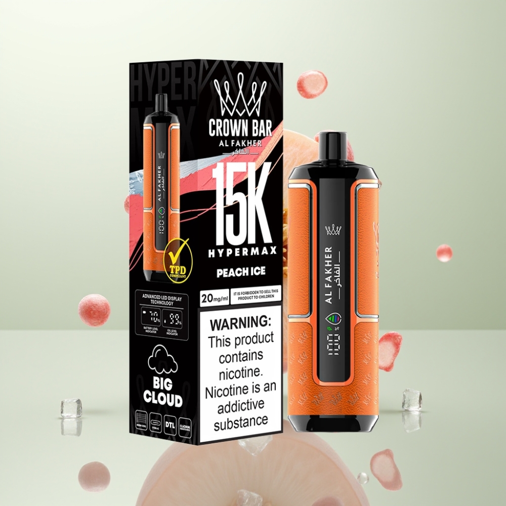 Al Fakher Crown Bar 15K Hypermax Pêche Glacée 22ml 600mAh Type-C DTL 6mg/ml