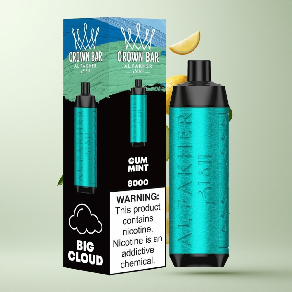 Al Fakher Crown Bar 8000 Crystal Puffs 18ml 5mg Gomme Menthe Type-C 600mAh 06ohm