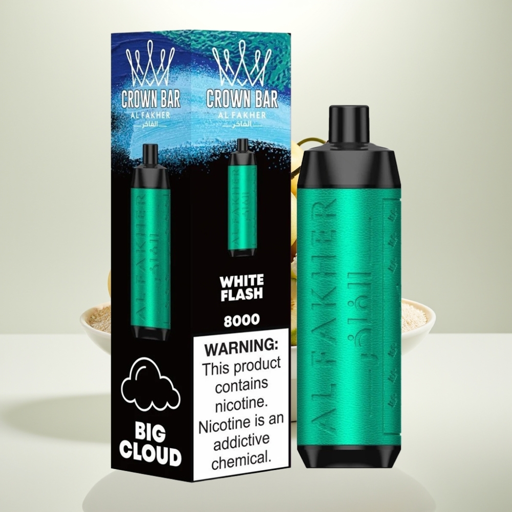Al Fakher Crown Bar 8000 Crystal Vape Disposable 18ml 5mg 06Ω Éclair Blanc