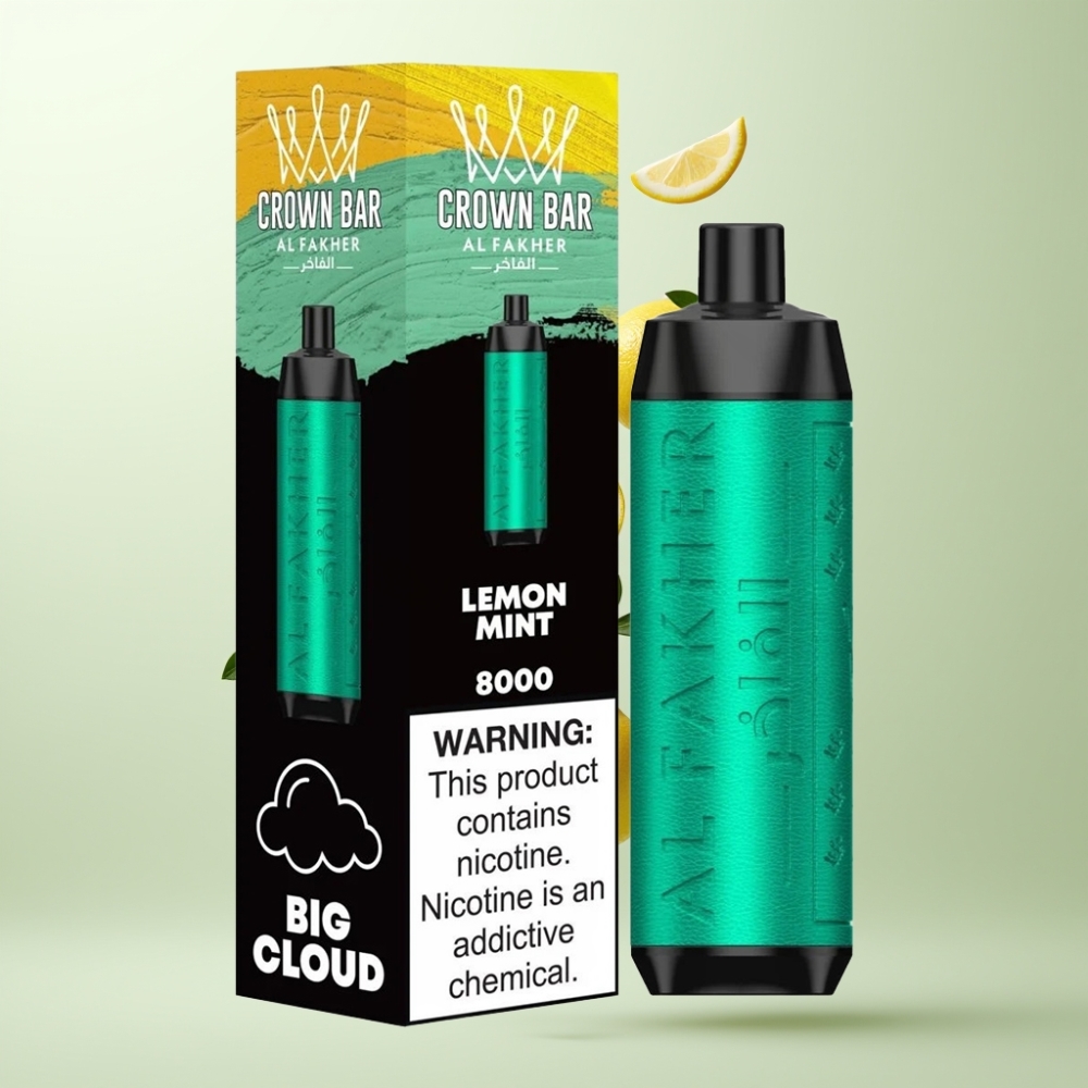 Al Fakher Crown Bar 8000 Crystal Vape Jetable 18ml 5mg Citron Menthe