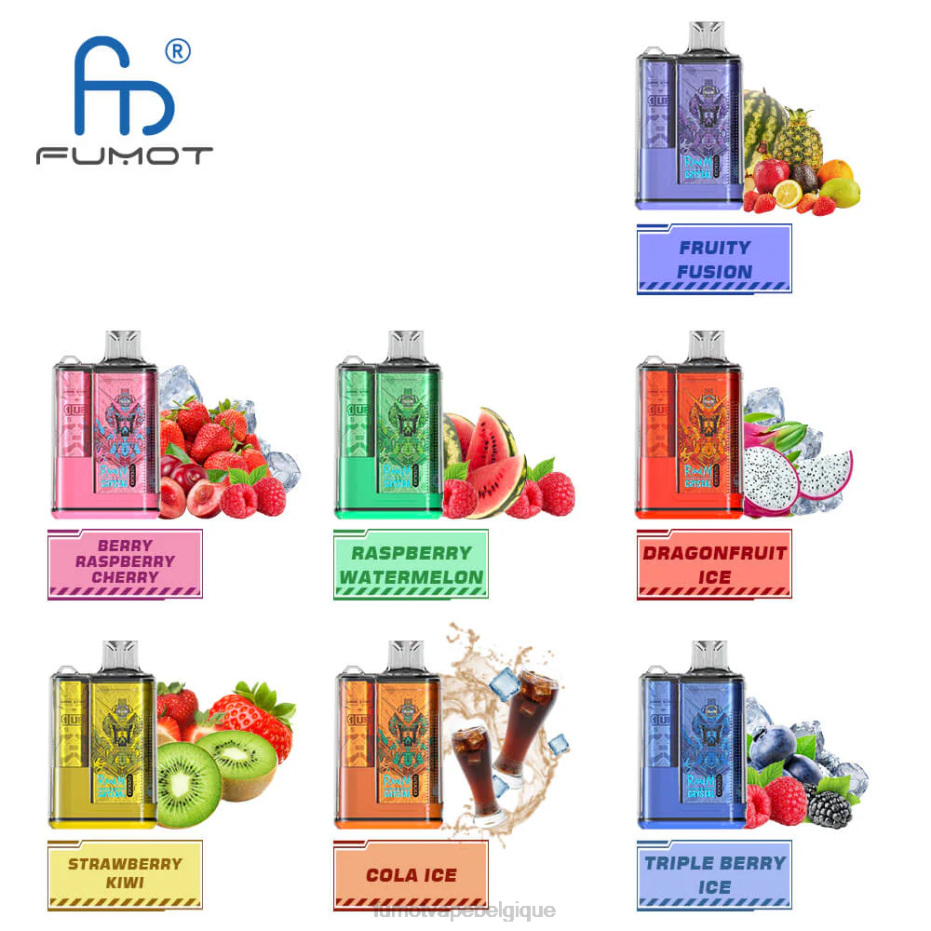 Fumot Crystal Boîte de vape jetable 12000 - 20ml (1 pièce) 62HZ261 myrtille framboise Fumot belgique
