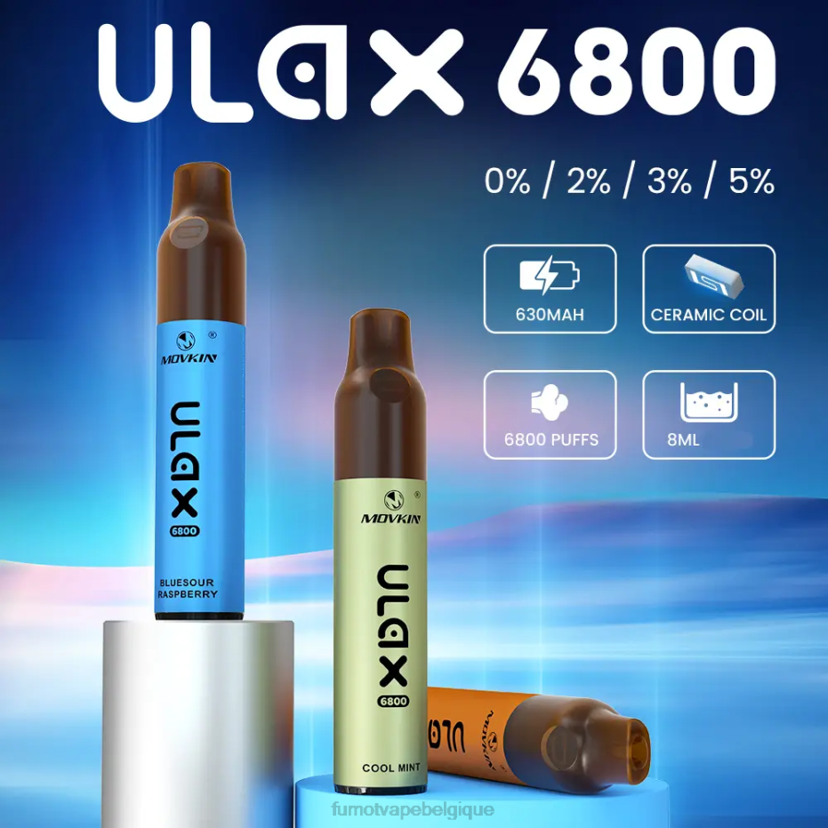 Fumot Movkin Ulax Vape jetable 6800 bobine en céramique - 8 ml (1 pièce) 62HZ322 glace aux raisins Fumot vape belgique