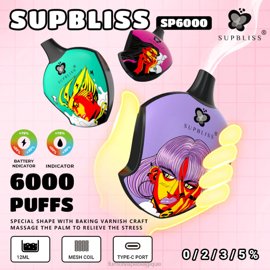 Fumot Supbliss Pod de vape jetable sp6000 - 12 ml (1 pièce) 62HZ463 pastèque fraise Fumot avis