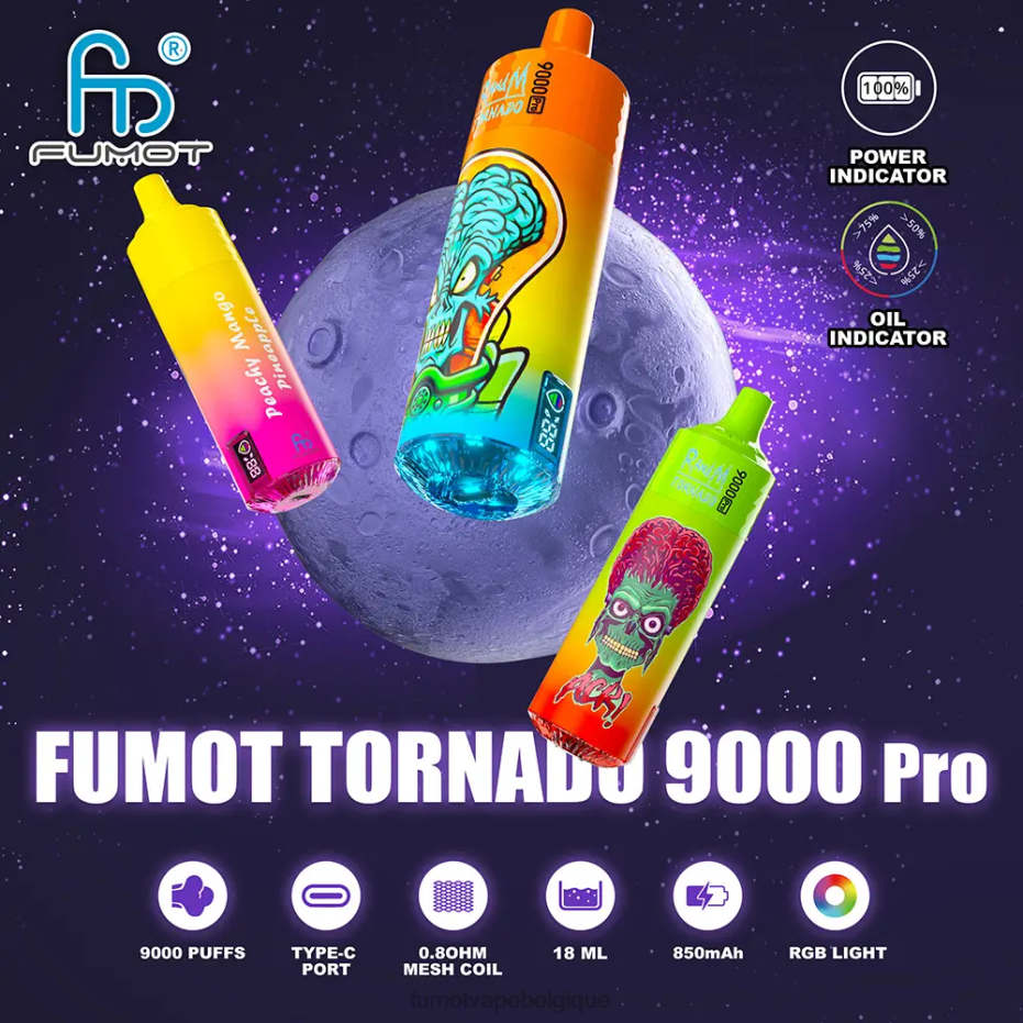 Fumot Tornado 1 pièce 9000 pro 18 ml de vape jetable 62HZ227 bonbons arc-en-ciel Fumot price