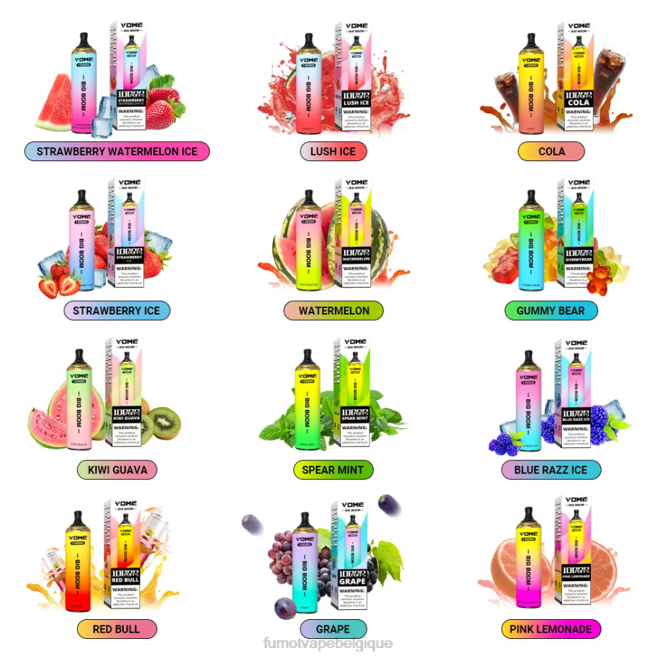 Fumot Vome Big Boom stylo vape jetable 10000 - 20ml (1 pièce) 62HZ440 glace à la fraise Fumot vape nicotine