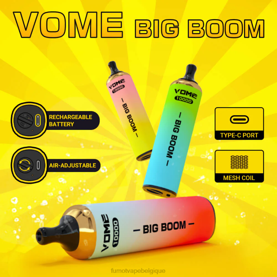 Fumot Vome Big Boom stylo vape jetable 10000 - 20ml (1 pièce) 62HZ440 glace à la fraise Fumot vape nicotine
