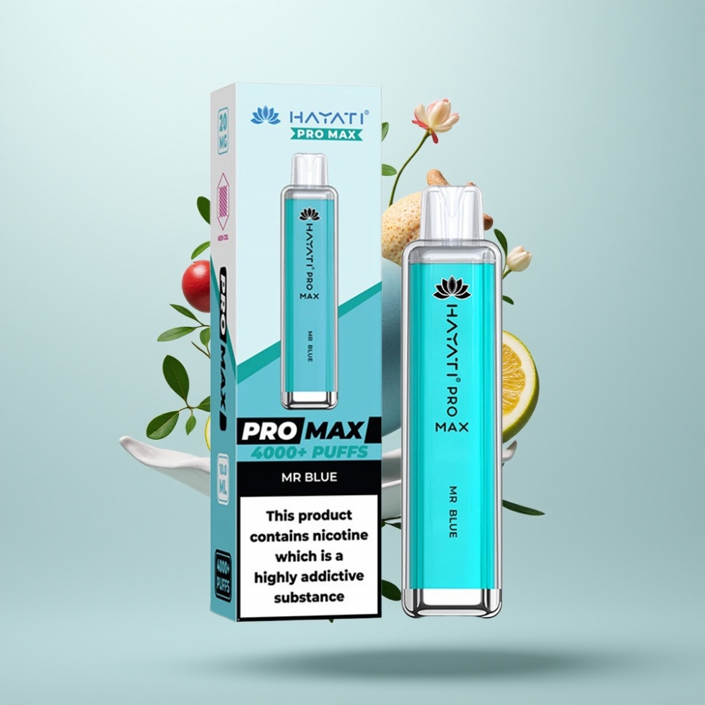 Hayati Pro Max 4000 Puffs E-Cigarette Jetable Rechargeable 1400mAh 2/5 Nicotine Mr Bleu
