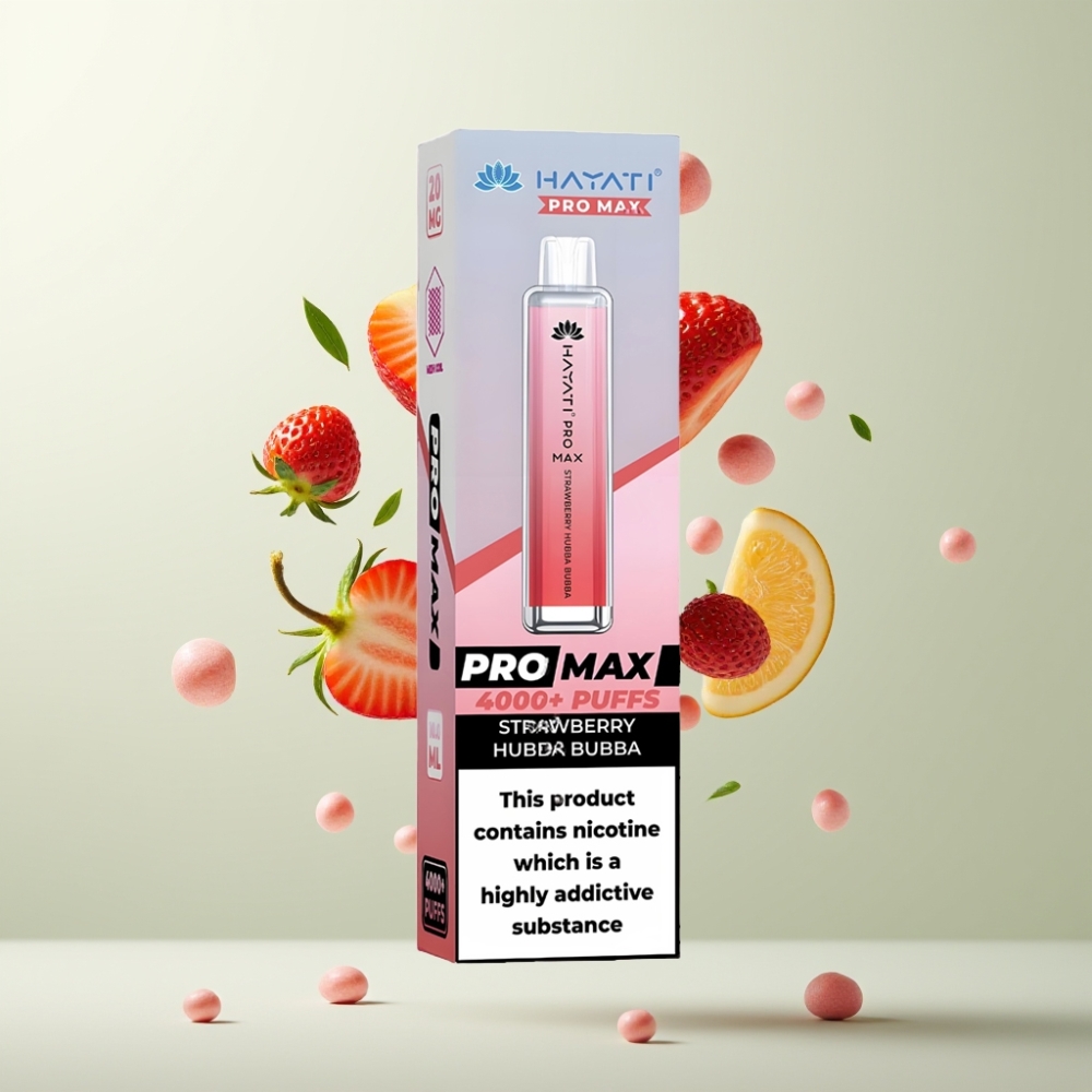 Hayati Pro Max 4000 Puffs E-Cigarette Jetable Rechargeable 1400mAh Fraise Hubba Bubba
