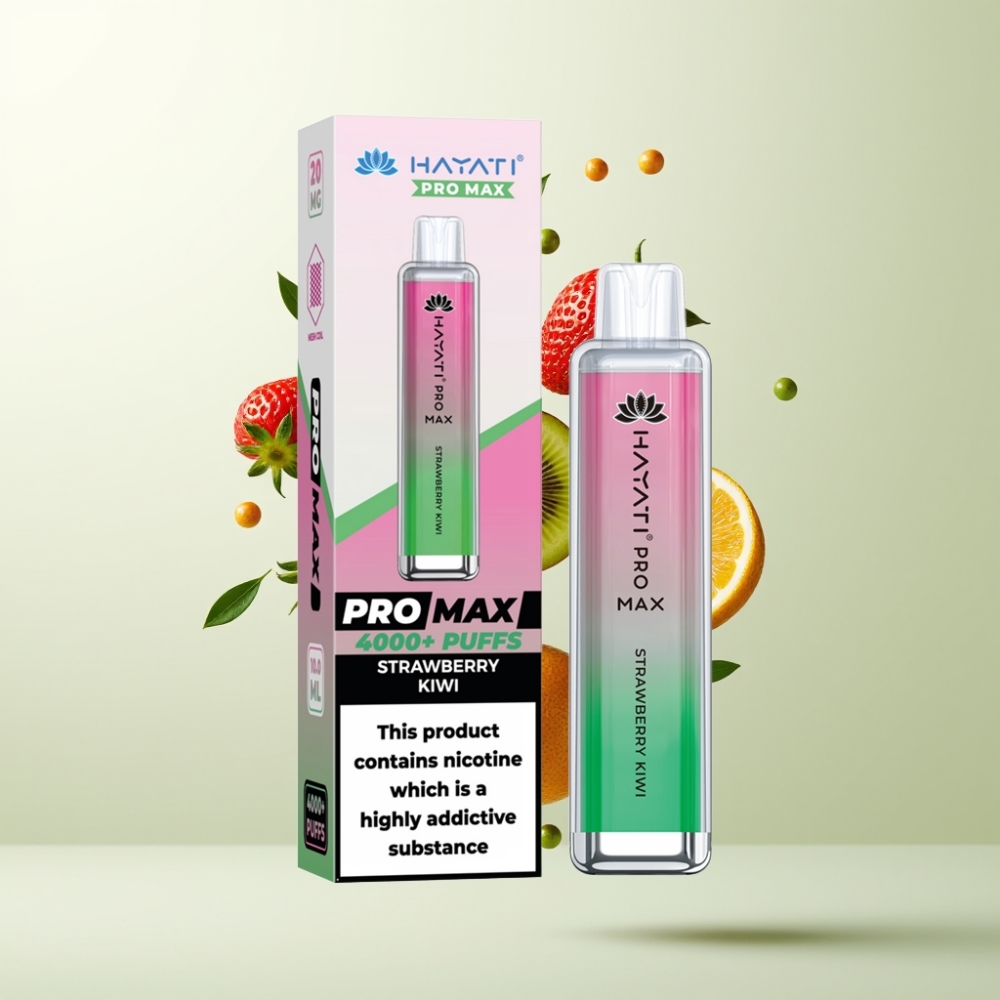 Hayati Pro Max 4000 Puffs E-Cigarette Jetable Rechargeable 1400mAh LED Fraise Kiwi