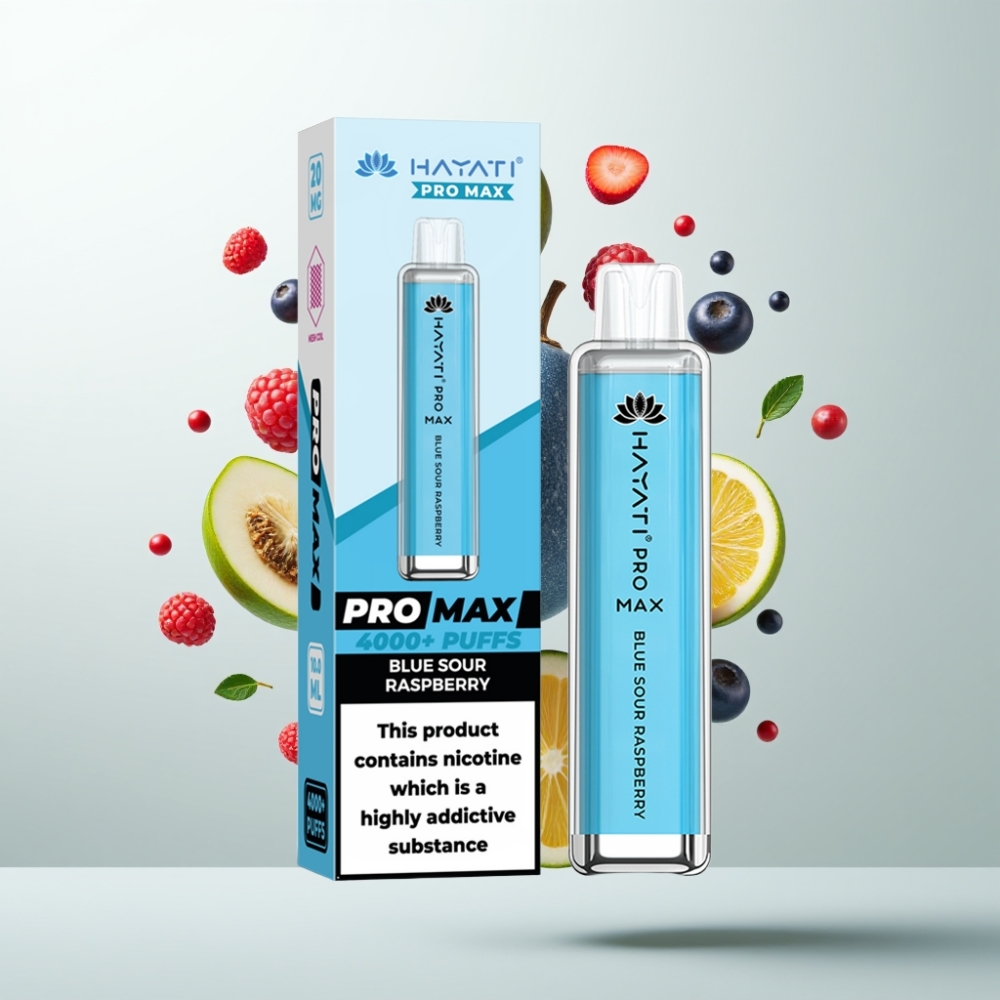 Hayati Pro Max 4000 Puffs E-Liquide Rechargeable LED Batterie 1400mAh Framboise Acidulée Bleue
