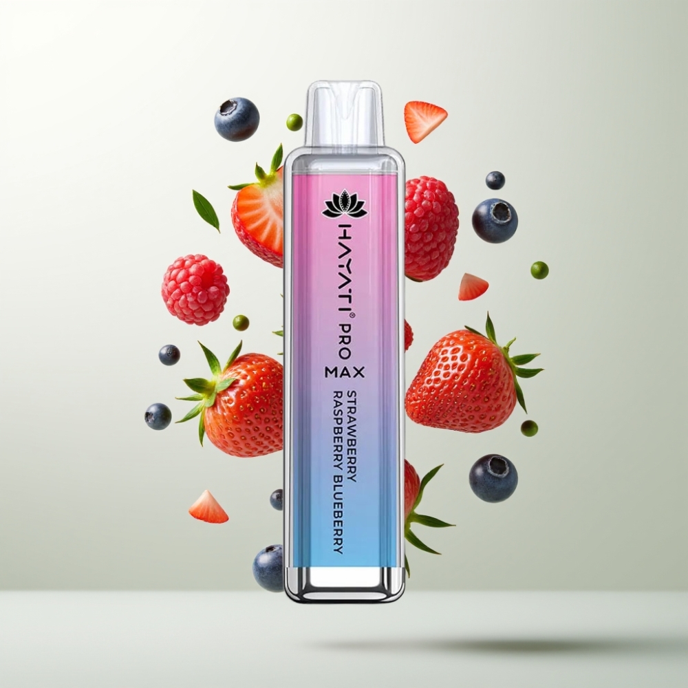 Hayati Pro Max 4000 Puffs E-liquide Rechargeable Batterie 1400mAh LED Aromes Fraise Framboise Myrtille TPD