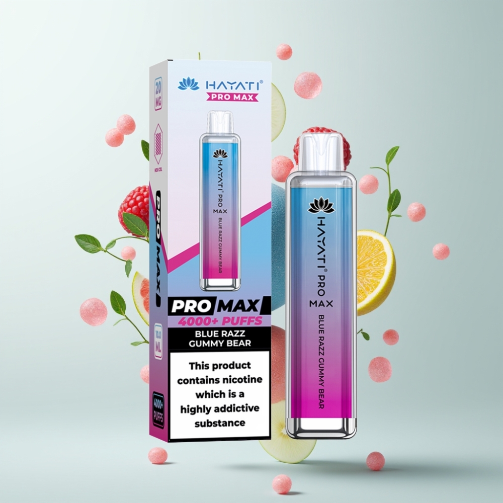 Hayati Pro Max 4000 Puffs E-liquide Rechargeable LED 2/5 Nicotine Ourson Gommé Bleu Framboise