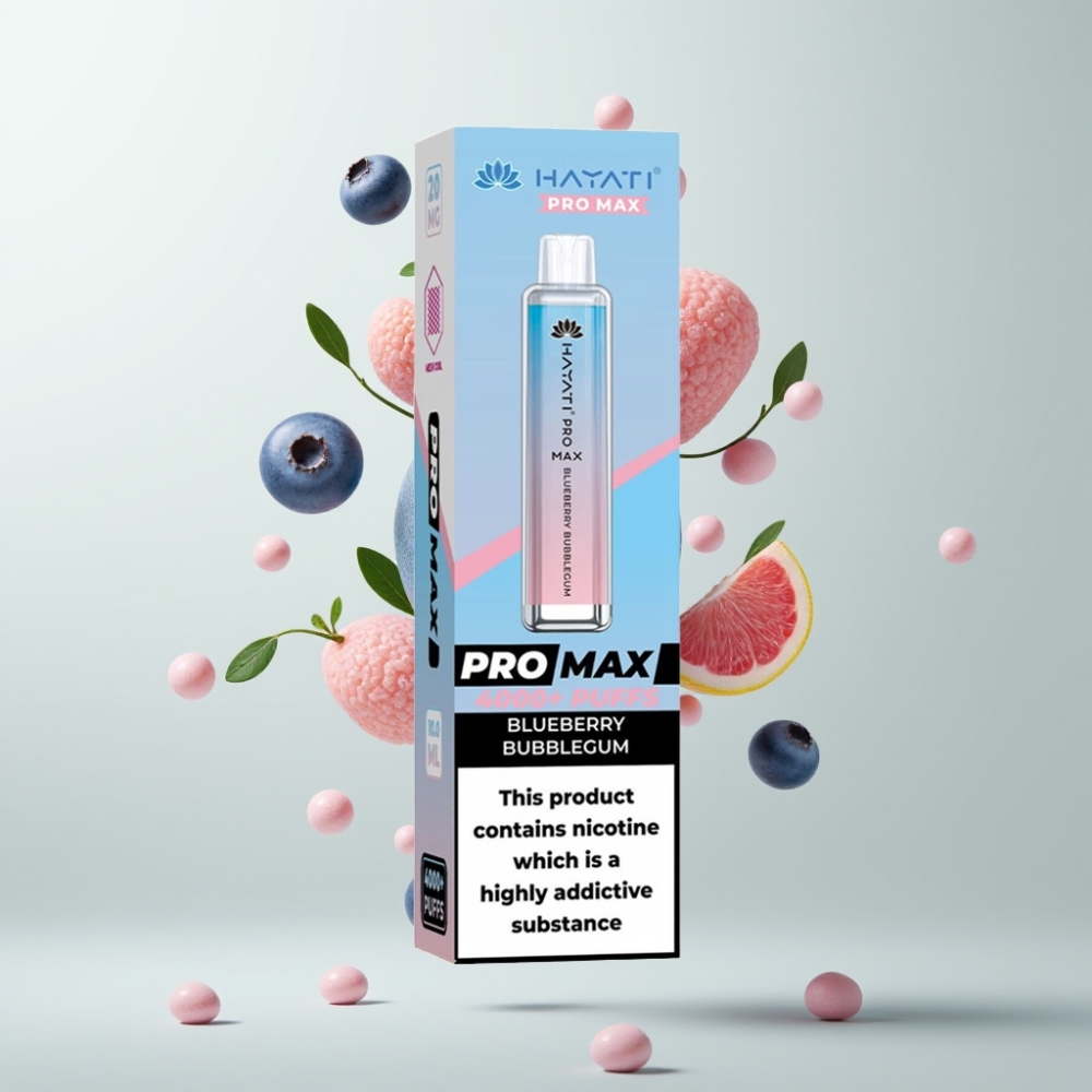 Hayati Pro Max 4000 Puffs Rechargeable 1400mAh Dual Mesh 2/5 Nicotine Bleuète Bubblegum