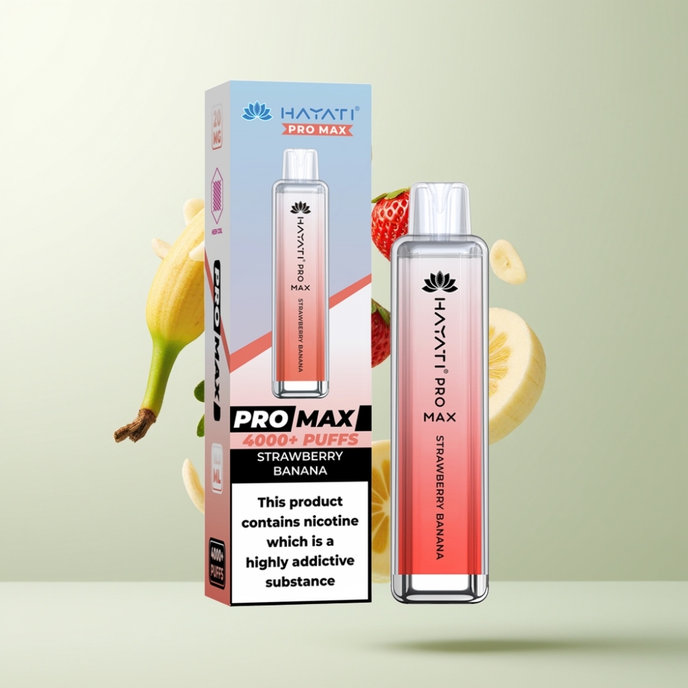 Hayati Pro Max 4000 Puffs Rechargeable 1400mAh Dual Mesh 2/5 Nicotine Fraise Banane