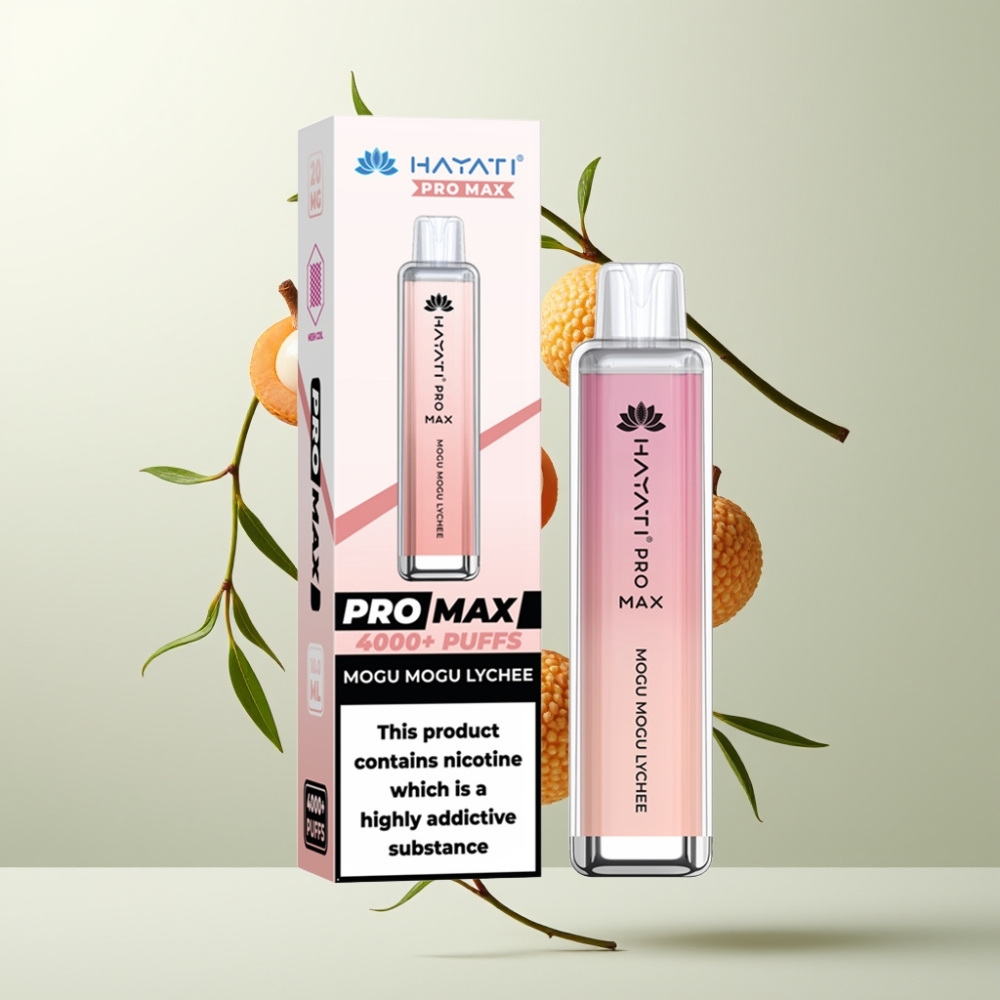 Hayati Pro Max 4000 Puffs Rechargeable Crystal LED 2ml/10ml TPD Mogu Mogu Litchi