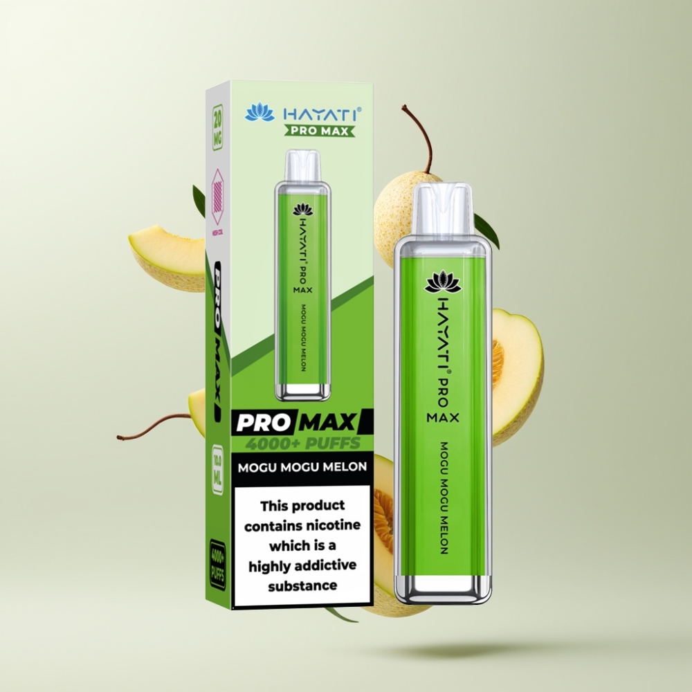 Hayati Pro Max 4000 Puffs Rechargeable LED Crystal 2/5 Nicotine Mogu Mogu Melon (Melon Mogu Mogu)