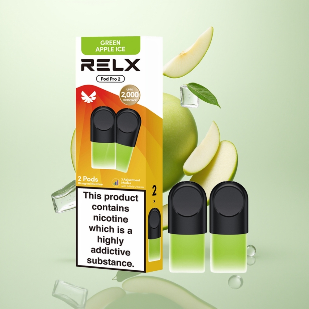 RELX Pod Pro 2 600 bouffées 19ml 18 Pomme Verte Glacée Eco/Smooth/Boost