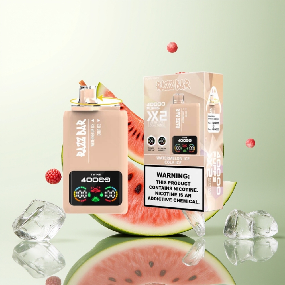 Razz Bar 40000 Puffs Affichage Écran Puissance Double Bobine 10Ω 650mAh USB-C Pastèque Glacée  Cola Glacée