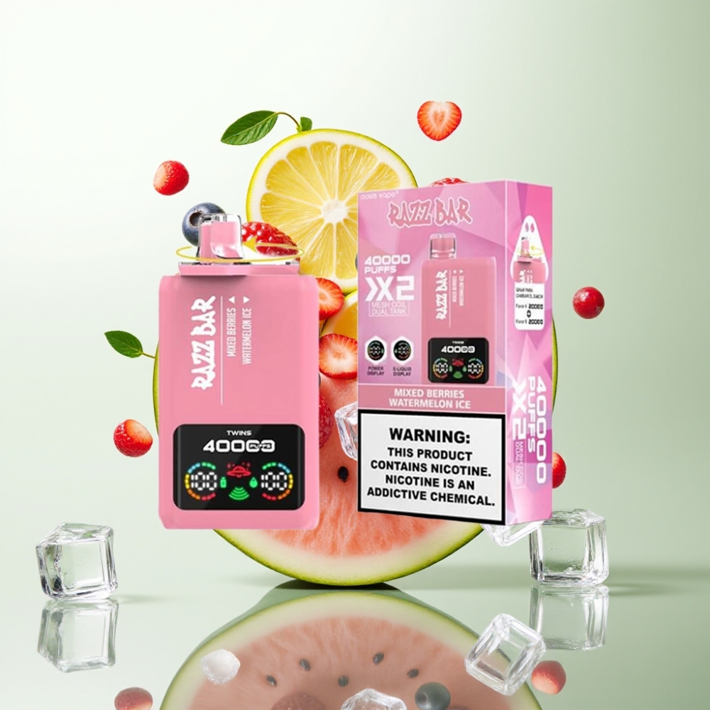 Razz Bar 40000 Puffs Écran Puissance Bobine Double 10Ω Baies Mixtes  Pastèque Glacée