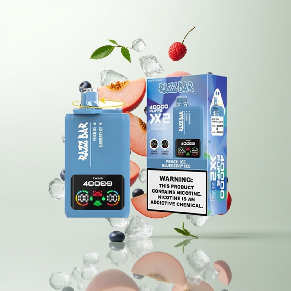 Razz Bar 40000 Puffs Écran Puissance Double Bobine 10Ω Pêche Glacée  Myrtille Glacée