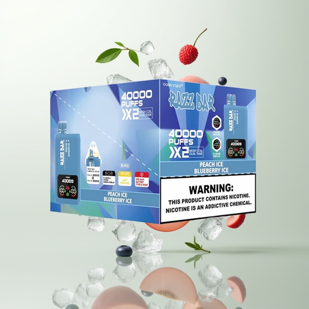 Razz Bar 40000 Puffs Écran Puissance Double Bobine 10Ω Pêche Glacée  Myrtille Glacée