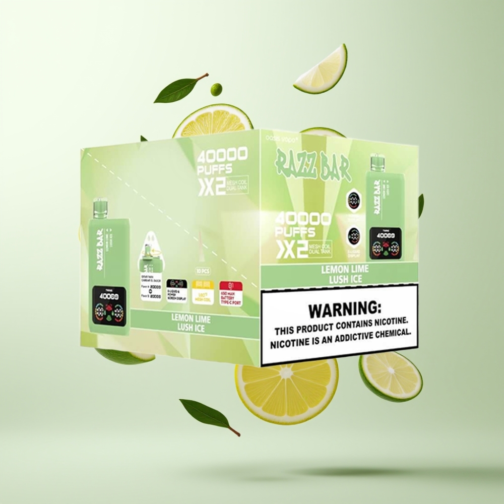 Razz Bar 40000 Puffs Écran Puissance Double Bobine 10Ω Type-C Citron Vert  Glace Raffraîchissante