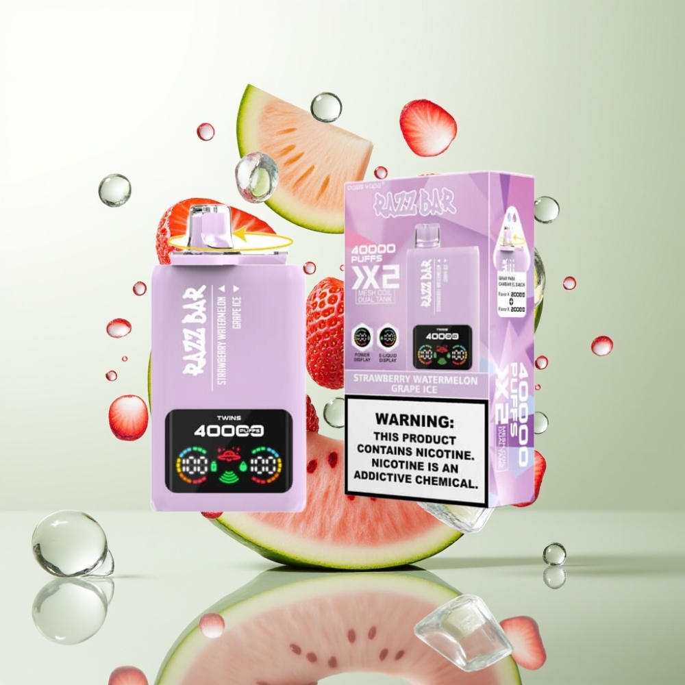 Razz Bar 40000 Puffs Écran Puissant Double Mesh 10Ω Type-C 650mAh 2/5 Nicotine Fraise Pastèque  Raisin Glacé