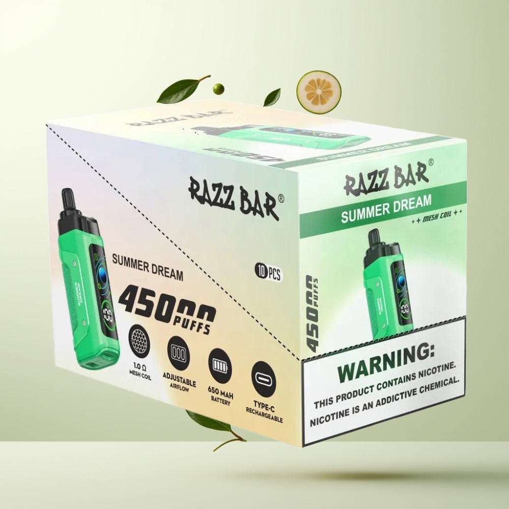 Razz Bar 45000 Puffs 10 Ohm Bobine Mesh Airflow Réglable Rêve d\Été