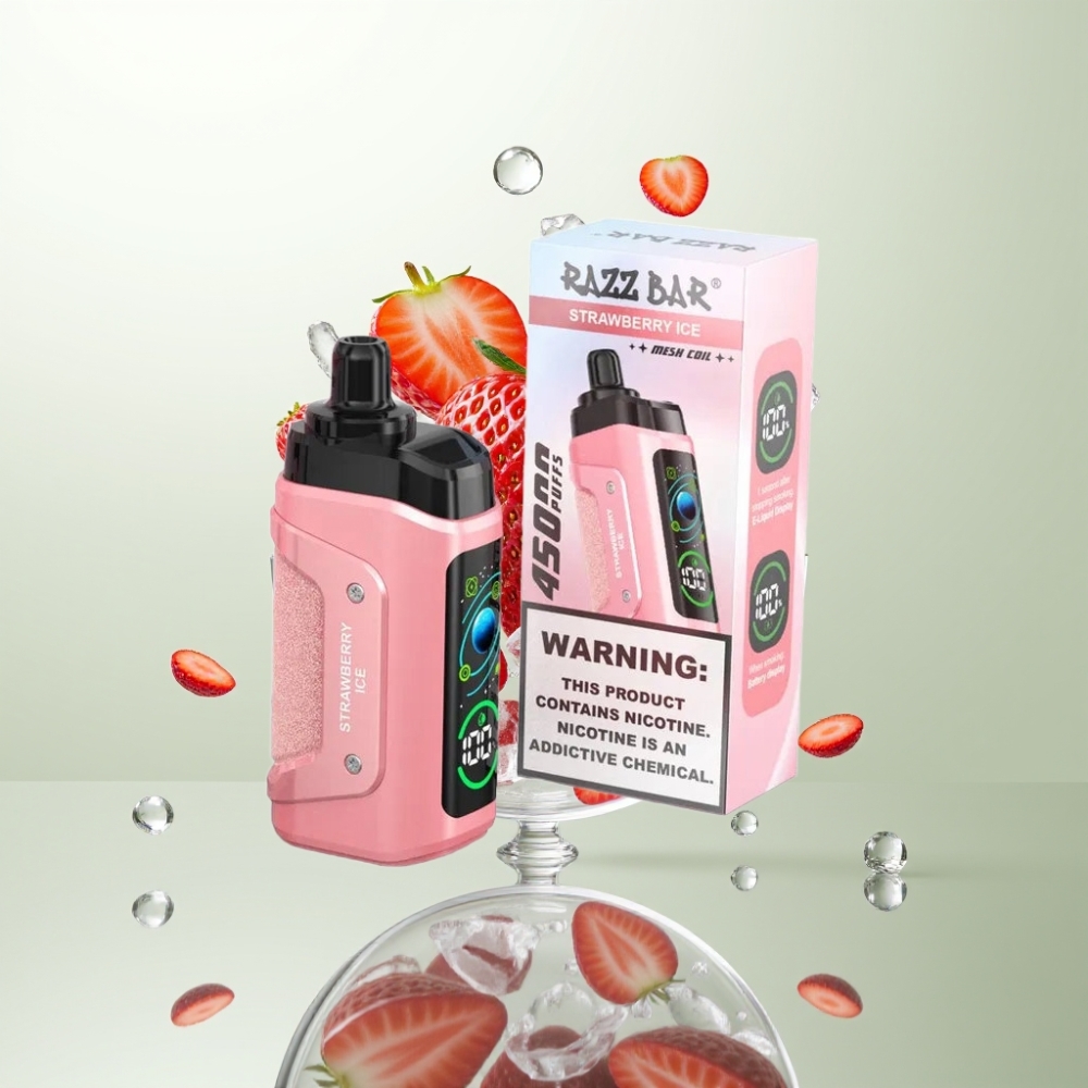 Razz Bar 45000 Puffs 10 Ohm Mesh Airflow Réglable Fraise Mentholée