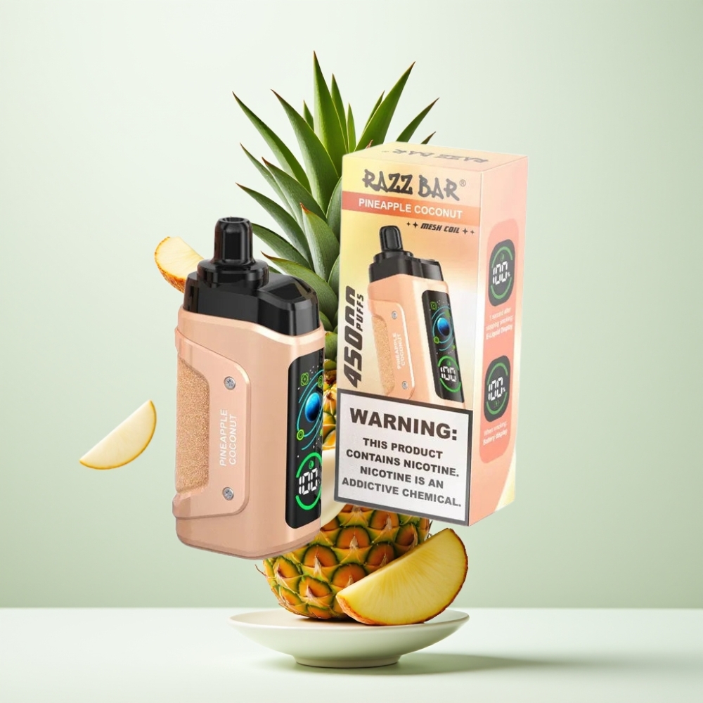 Razz Bar 45000 Puffs Ananas Noix de Coco Bobine Mesh 10 Ohm Airflow Réglable