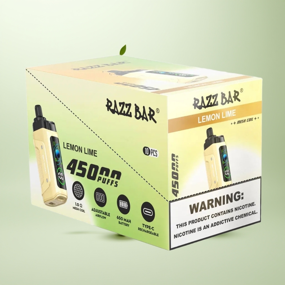 Razz Bar 45000 Puffs Bobine Mesh 10 Ohm Airflow Réglable Citron Vert