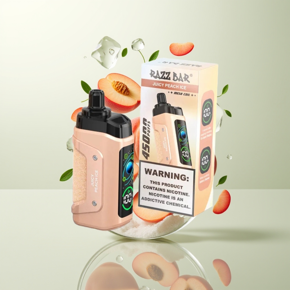 Razz Bar 45000 Puffs Bobine Mesh 10 Ohm Airflow Réglable Pêche Juteuse Glacée
