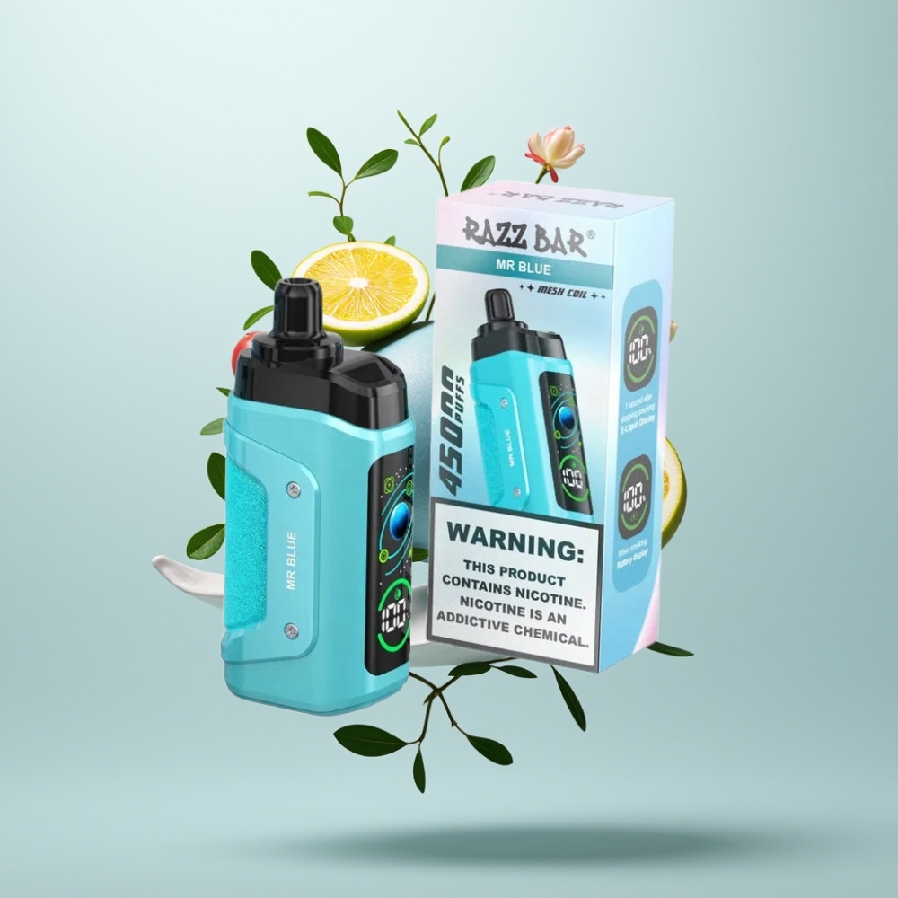 Razz Bar 45000 Puffs Résistance 10 Ohm Mesh Batterie 650 Mah Rechargeable Type-C Arôme M Bleu