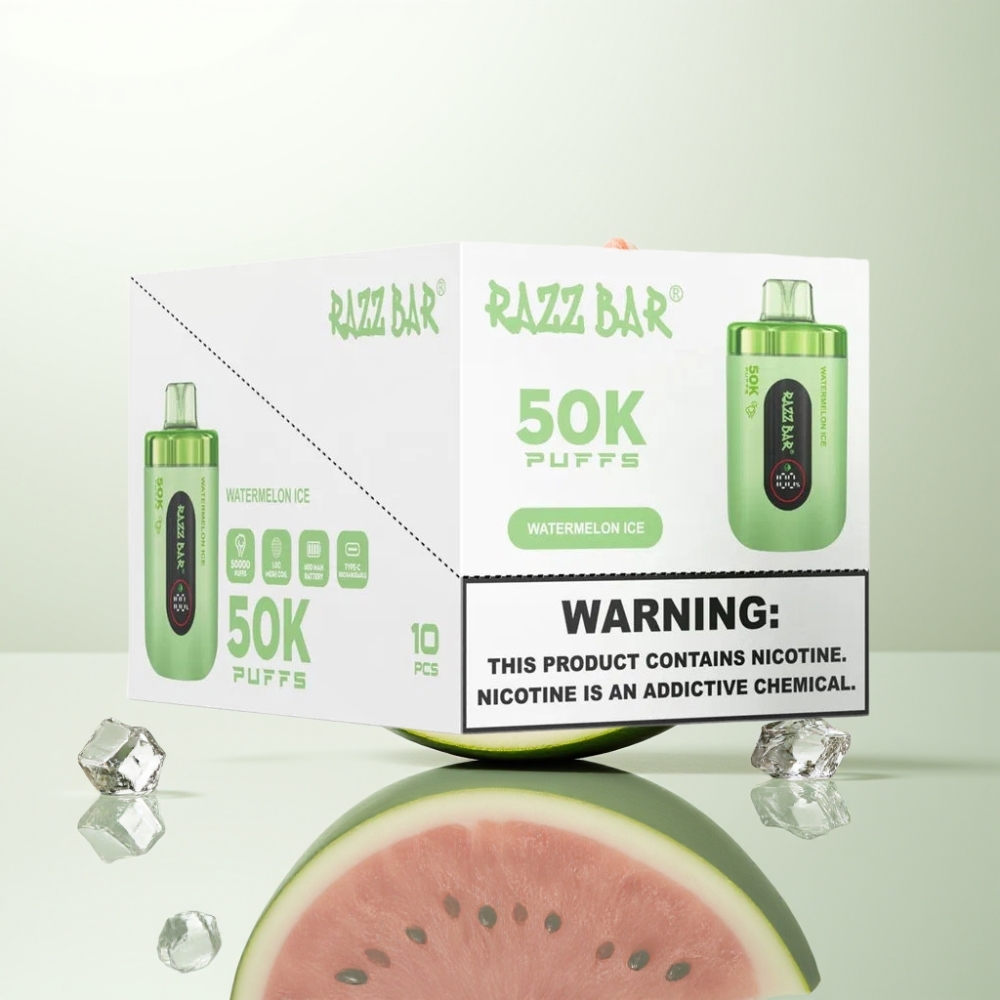Razz Bar 50K Puffs 10 Ohm Mesh 650mAh Type-C 2 Nicotine Pastèque Glacée