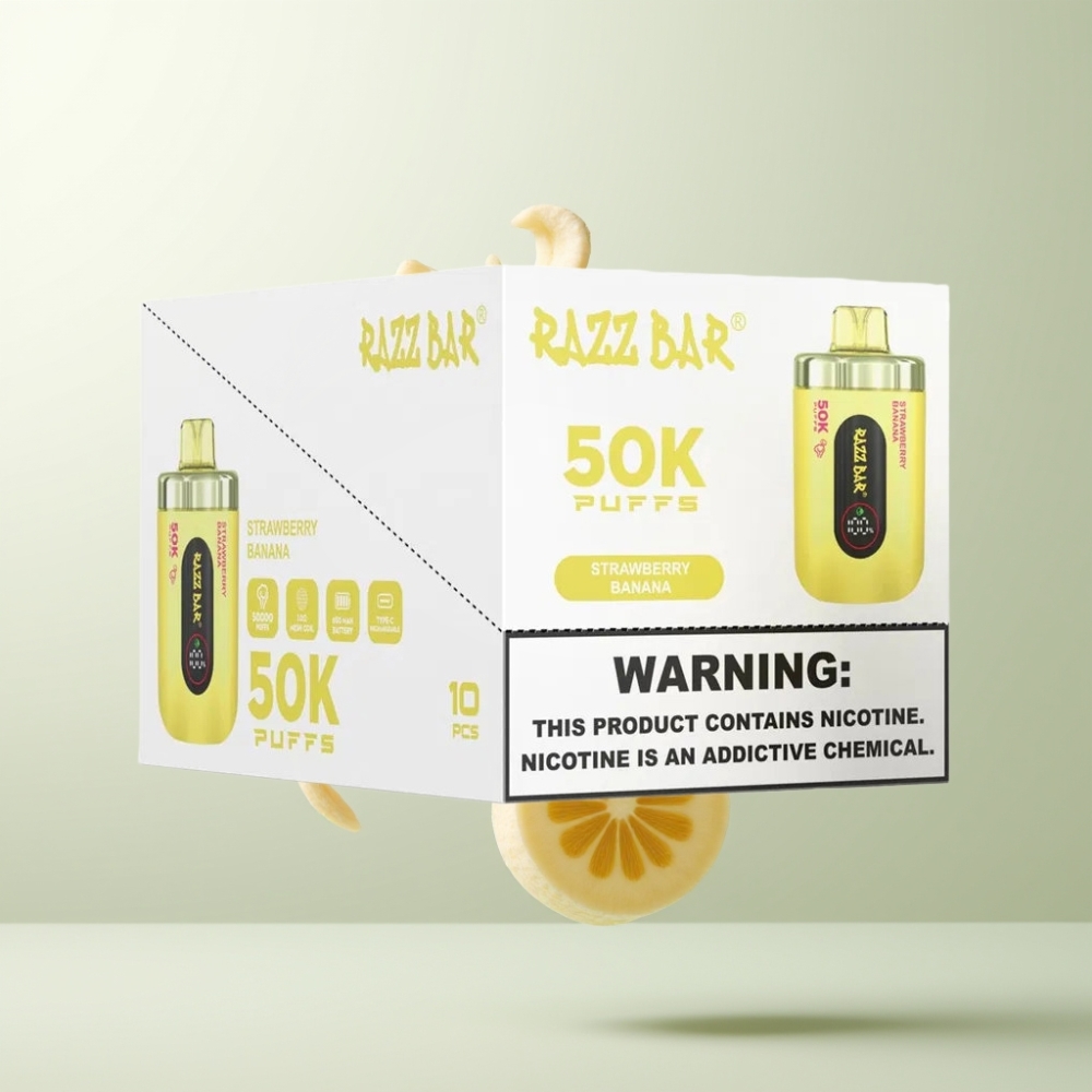 Razz Bar 50K Puffs Rechargeable 650mAh 10 Ohm Fraise Banane