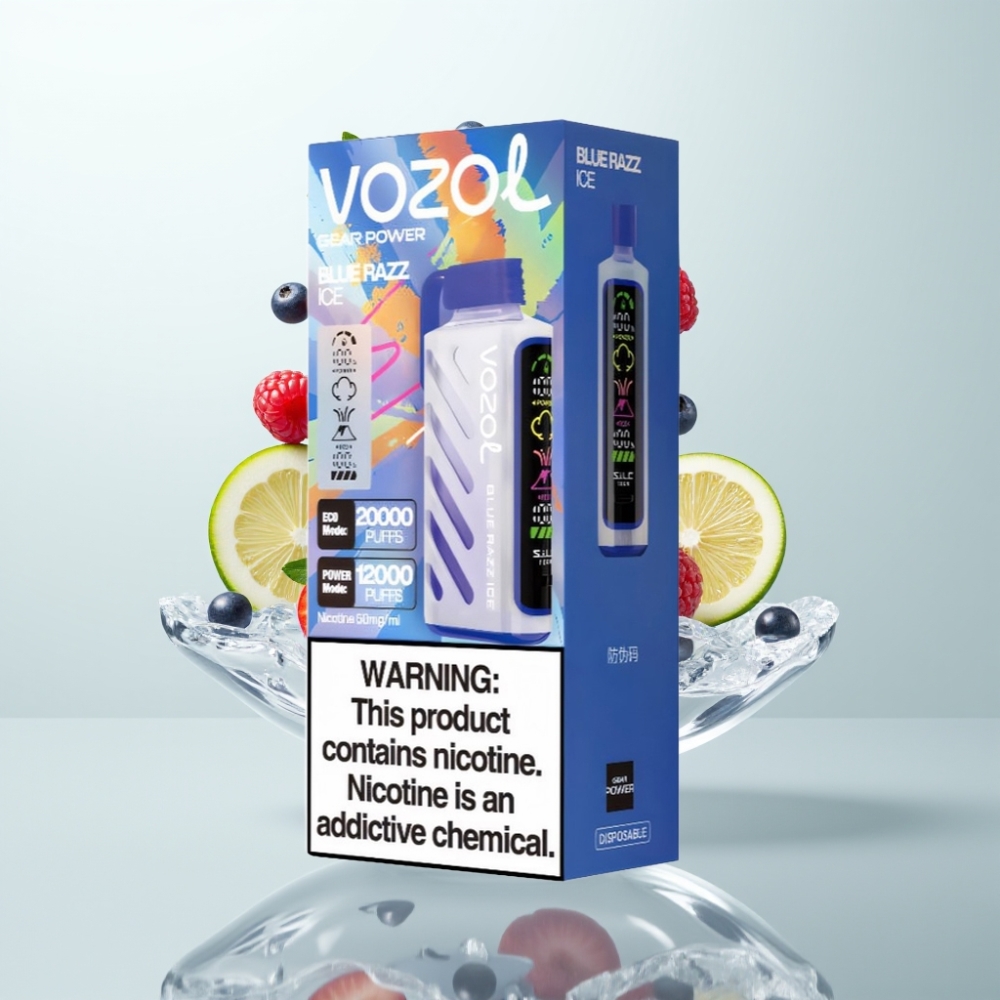 VOZOL Gear Power 20000 Puffs Écran Complet Double Mesh 20mL 5 Bleu Razz Glace