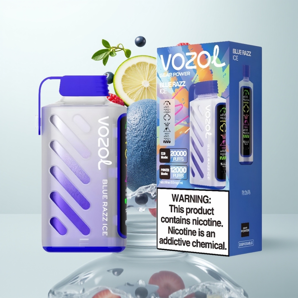 VOZOL Gear Power 20000 Puffs Écran Complet Double Mesh 20mL 5 Bleu Razz Glace