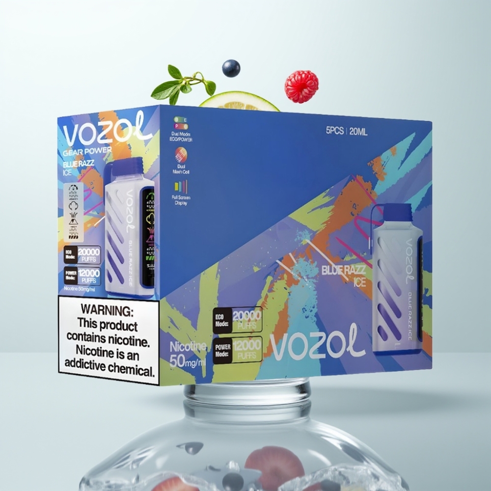 VOZOL Gear Power 20000 Puffs Écran Complet Double Mesh 20mL 5 Bleu Razz Glace