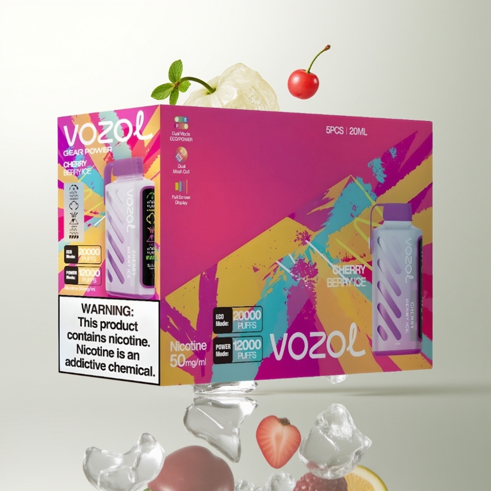 VOZOL Gear Power 20000 Puffs Écran Plein Dual Mesh Coil Cerise Baie Glacée