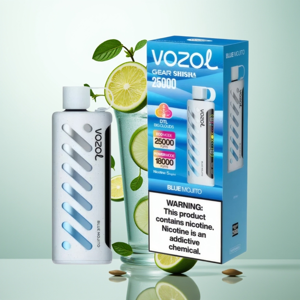 VOZOL Gear Shisha 25000 Puffs Dual Mesh SiLC Tech 1000mAh Mojito Bleu
