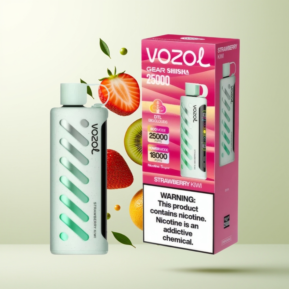 VOZOL Gear Shisha 25000 Puffs Fraise Kiwi 1000mAh 5mg/ml Dual Mesh SiLC Tech